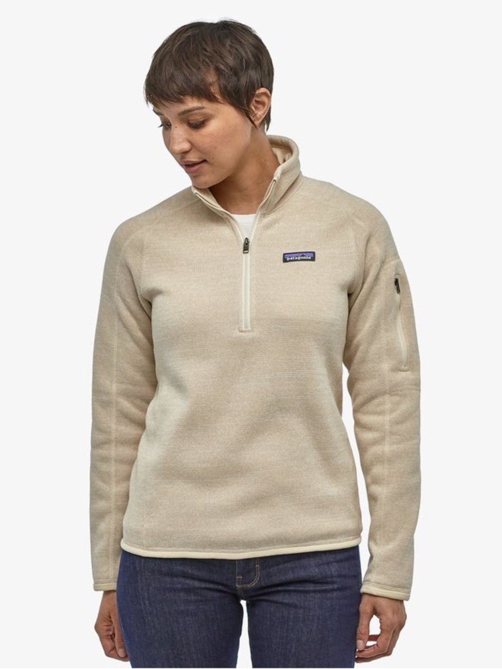 Patagonia Large Better Sweater 1/4 Zip Fleece Pullover Cream Jacket Athletic